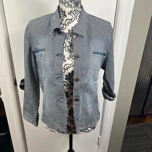 Blue Willi’s retro pinstriped button up denim jacket.  Size small